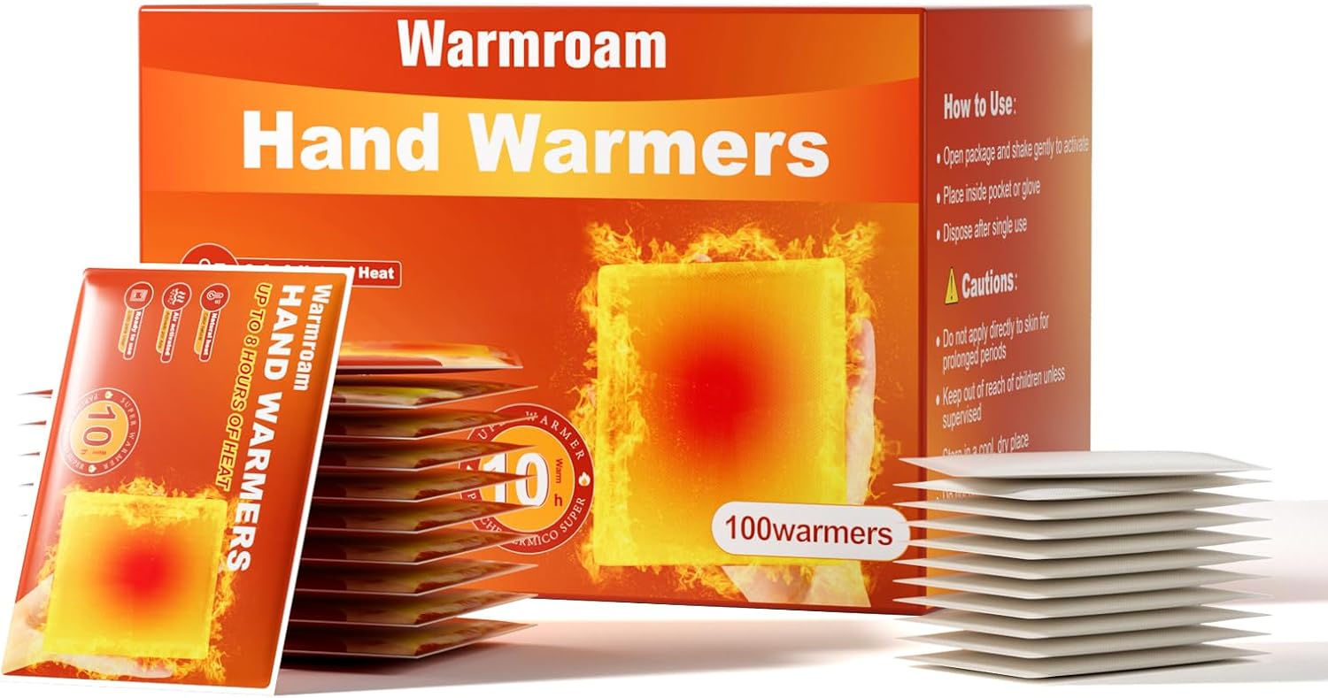 Hand Warmers Disposable100pcs - Up to 10 Hours of Long Lasting Warmth and Hot Hands - Air Activated Bulk Hand Warmers for Women Men, Gifts for Christmas, Golf Hunting Camping Essentials