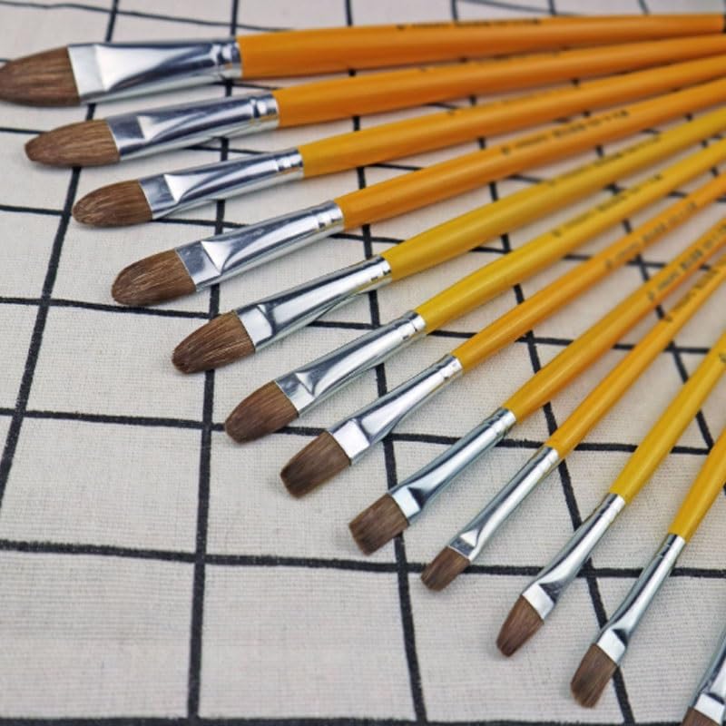 Ensemble De 6 Pinceaux en Bois Massif Jaune, Poils en Nylon, pour Artistes Et Étudiants.