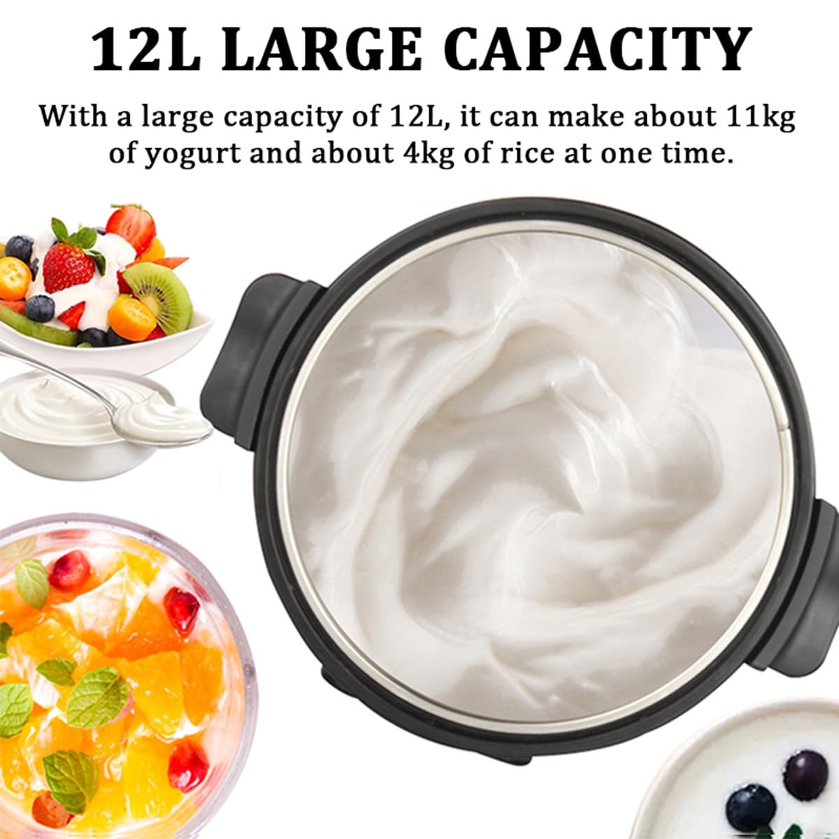 Yogurtera, fermentador eléctrico de 12 L/18 L, máquina para Hacer Vino Dulce de Acero Inoxidable con Temperatura de Tiempo Ajustable para Yogur, enzimas, Masa de arroz, vinagre de Frutas,12L