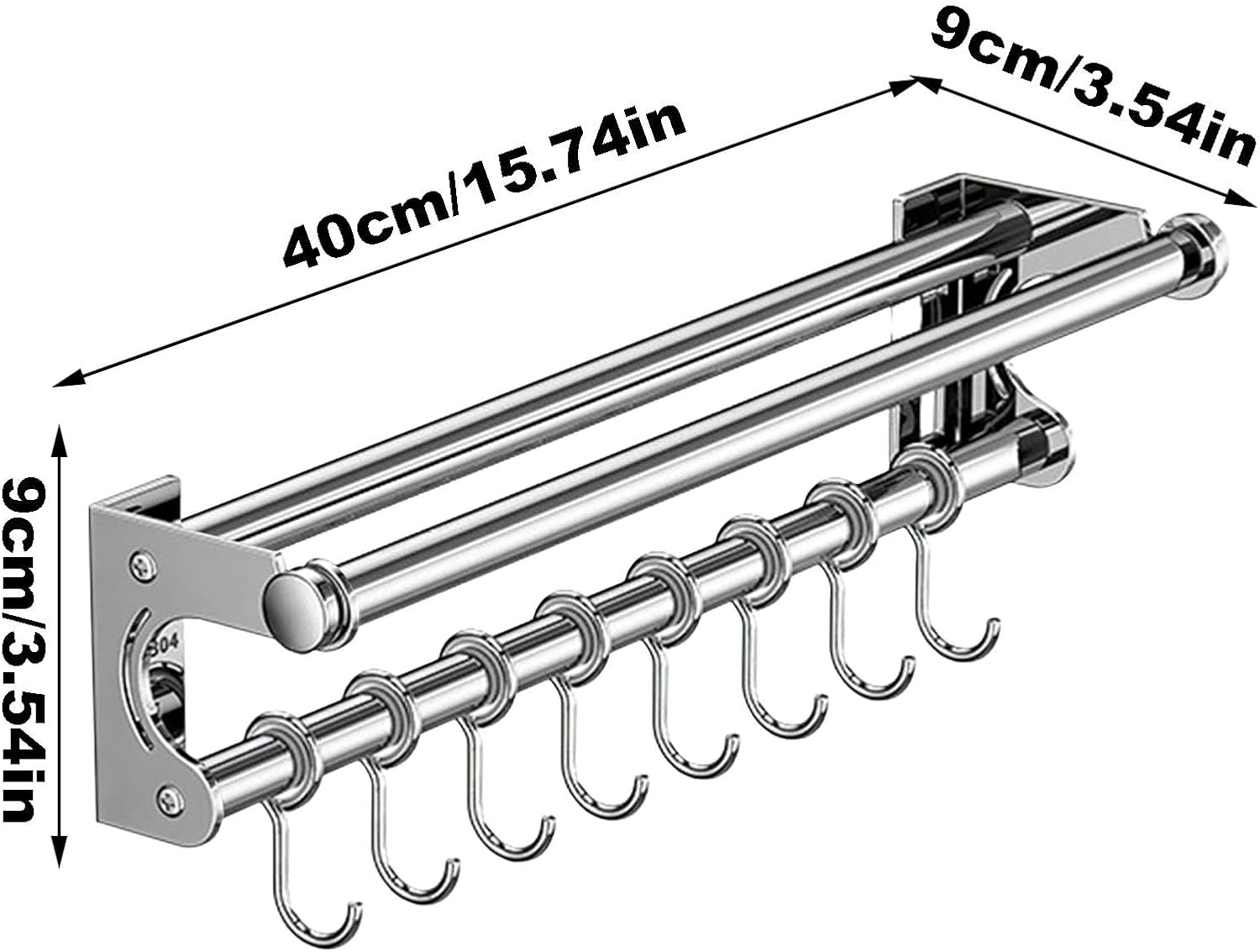 Stainless Steel Kitchen Utensil Racks - Kitchen Utensil Rack Wall Mount - Cutter Holder with Hooks - Pot Lid and Cutting Board Rack - No Drilling Kitchen Rail for Cutter