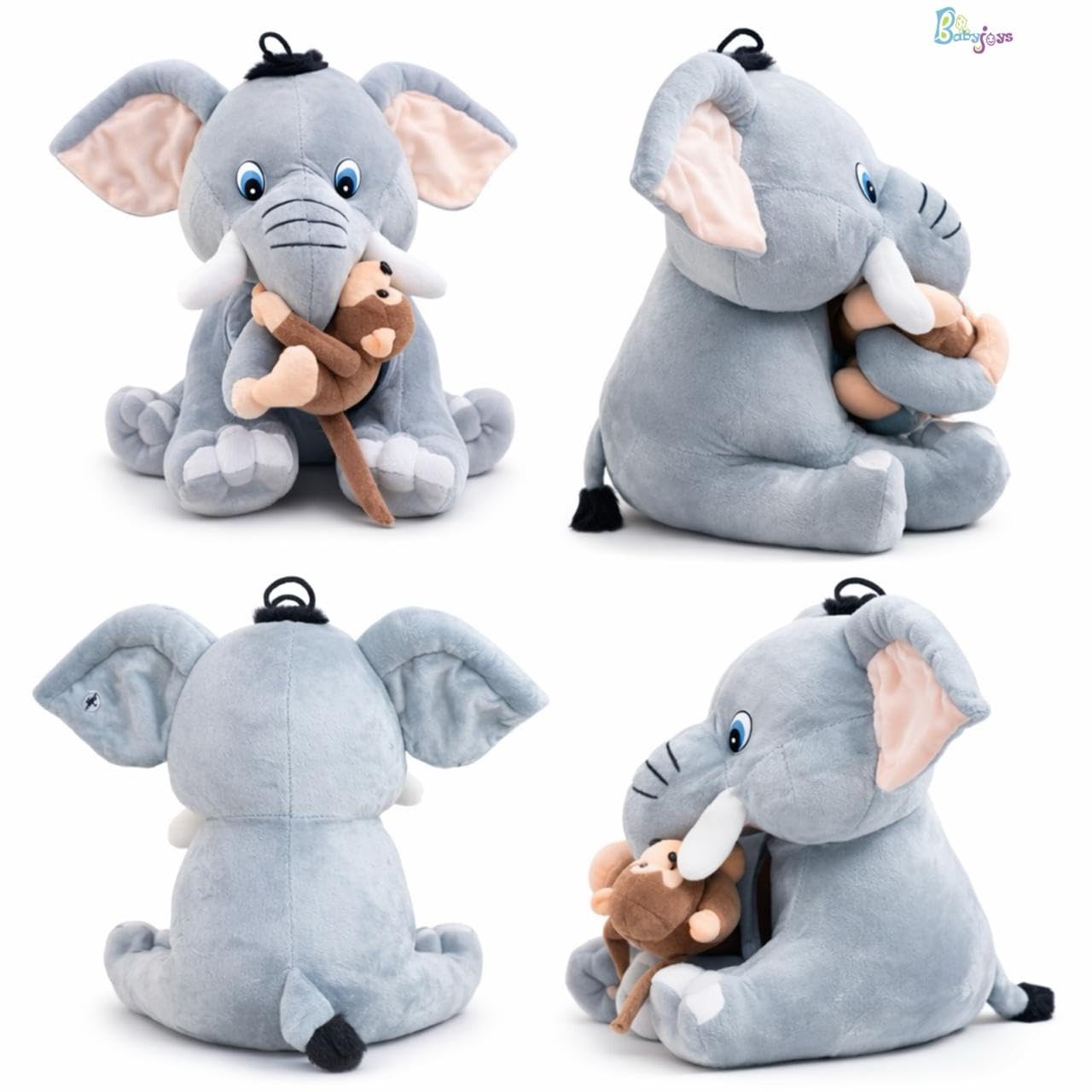 Elephant and Monkey Plush Toy Combo (30cm) Cute Soft Stuffed toy Animal Set for Kids and Babies |Huggable Plushies Gift for Boys and Girls |Baby Safe Cuddle Soft Toy for Room Decor perfect for cuddles 3