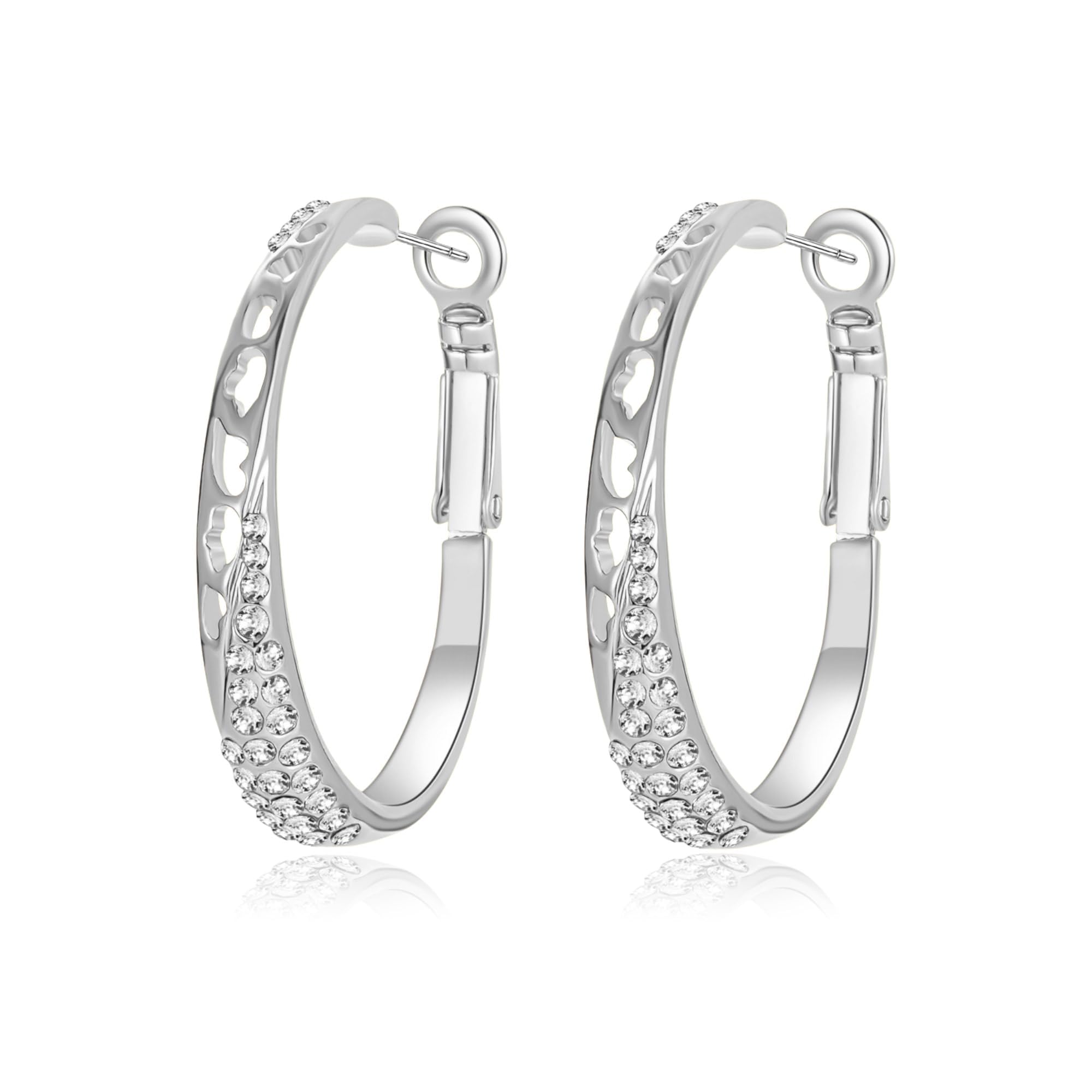 Stunning Austrian Crystal Hollow Hoop Earrings for Women Fashion 14K Gold Plated Hypoallergenic Jewelry Gift