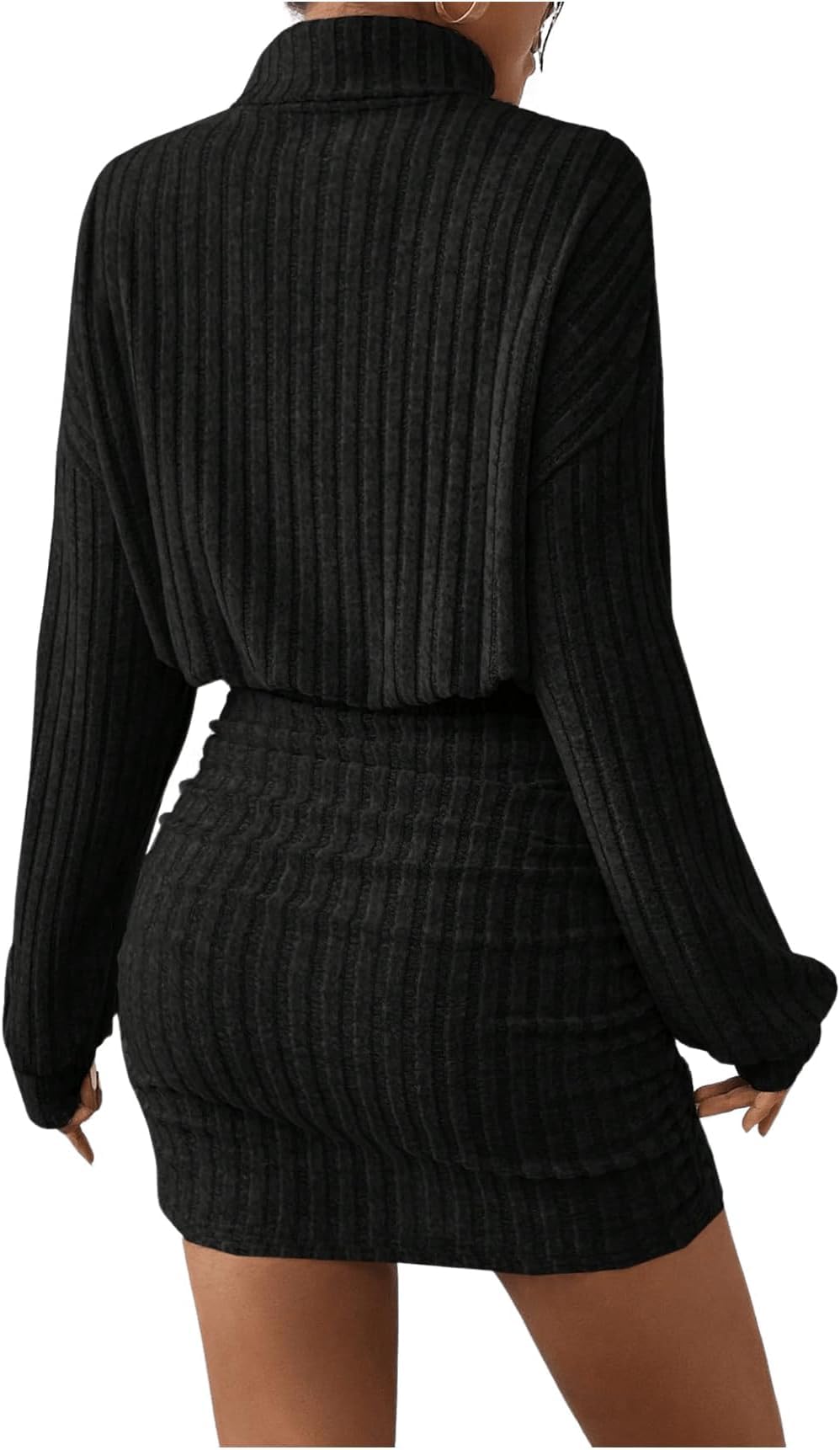 TrendiMax Robe en Tricot pour Femme col Montant Manches Longues Courte pour fête Club Automne Pull serré Robes d'hiver Dress Casual
