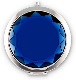 WEDDINGSTAR Custom Engraved Personalized Compact Mirror, Silver - Sapphire Blue Jewel