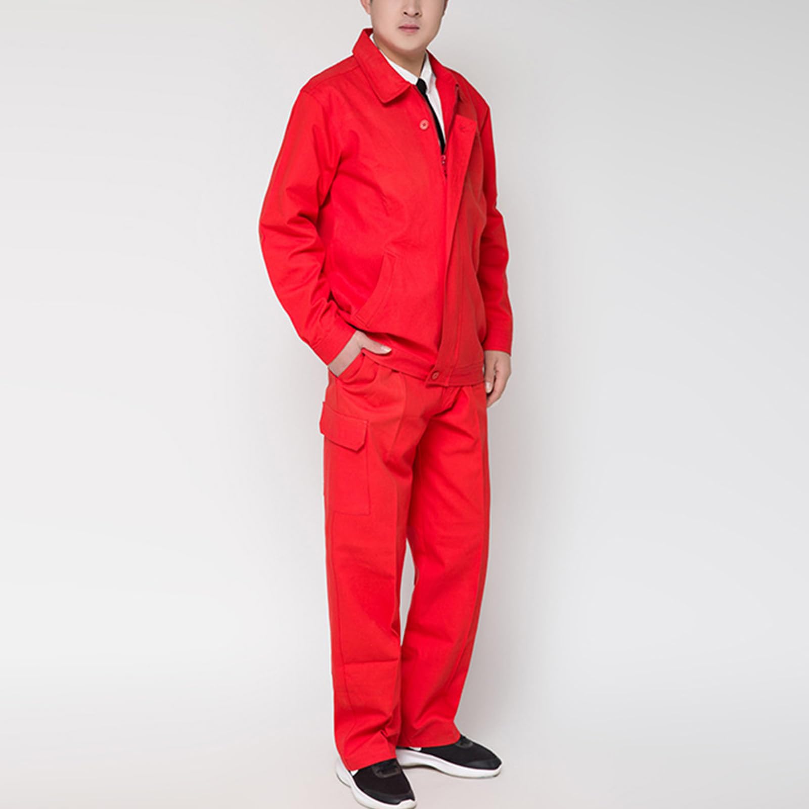 Mono De Trabajo De Manga Larga Con Cremallera Frontal Con Bolsillos Múltiples Chaqueta Y Pantalones Traje De Trabajo