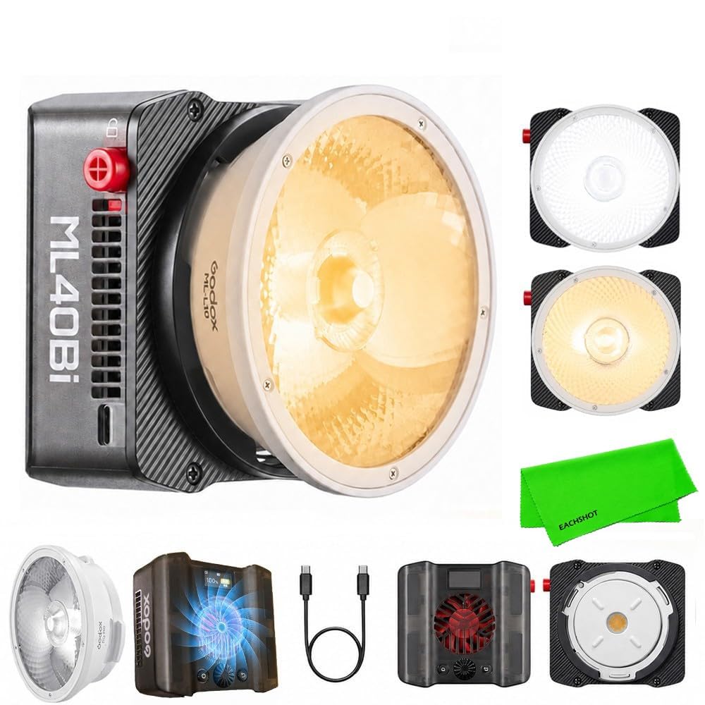 Godox ML40Bi Luce Video LED Portatile con Batteria Integrata, Luce COB Bi-Color Compatta, Controllo tramite App e NFC, Compatibile con Attacco Godox, 43 Min di Autonomia, Luce per Fotografia e YouTube