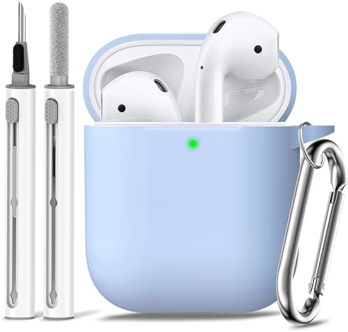 Ljusmicker Funda para AirPods 2 y 1 con kit de limpieza, funda protectora de silicona suave para Apple AirPods de 21 generación con llavero, funda a