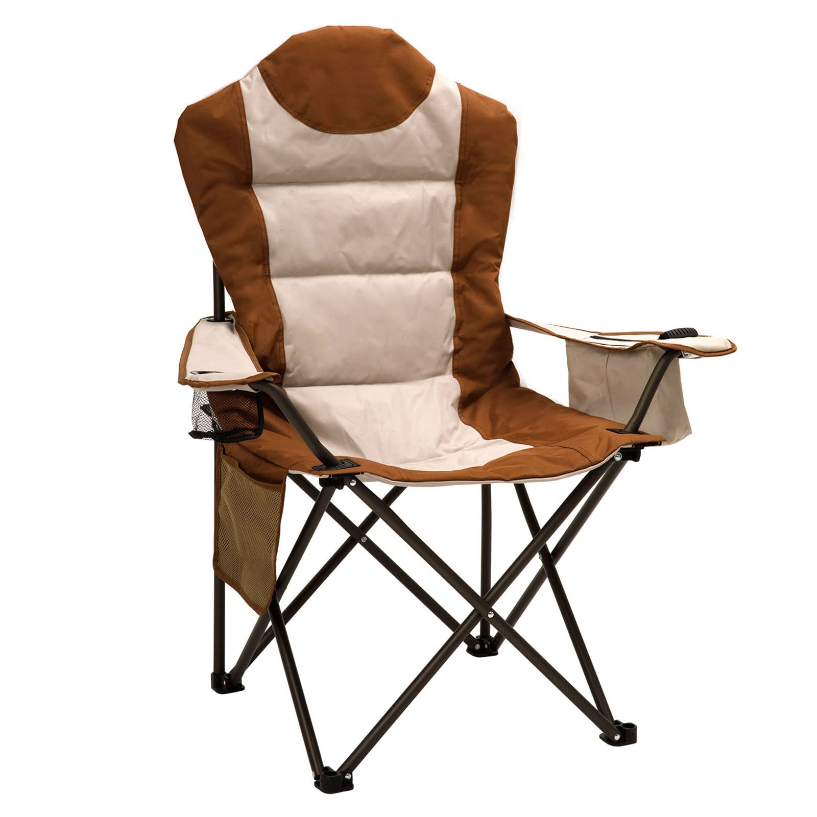 SUNNYFEELCamping Chair with Armrest, Side Pouch & Cooler, Oversized Padded Backpacking Chair with Cup Holder & Storage Bag, Outdoor Portable Hiking & Lawn Chairs for Adults(Brown)