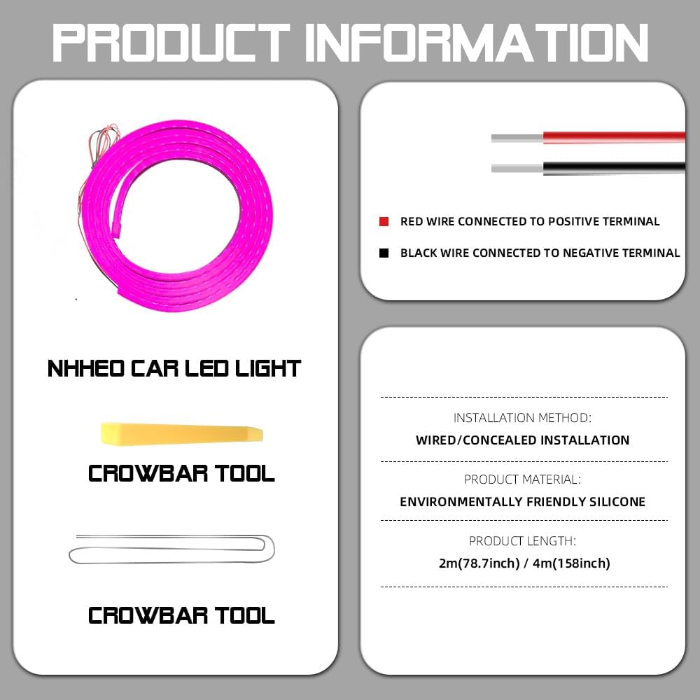 Car LED Strip Light For Trunk, 79Inch IP67 Silicone Waterproof Neon Light Strip Embedded, Flexible Cutting Universal Auto Interior Lights(Pink)