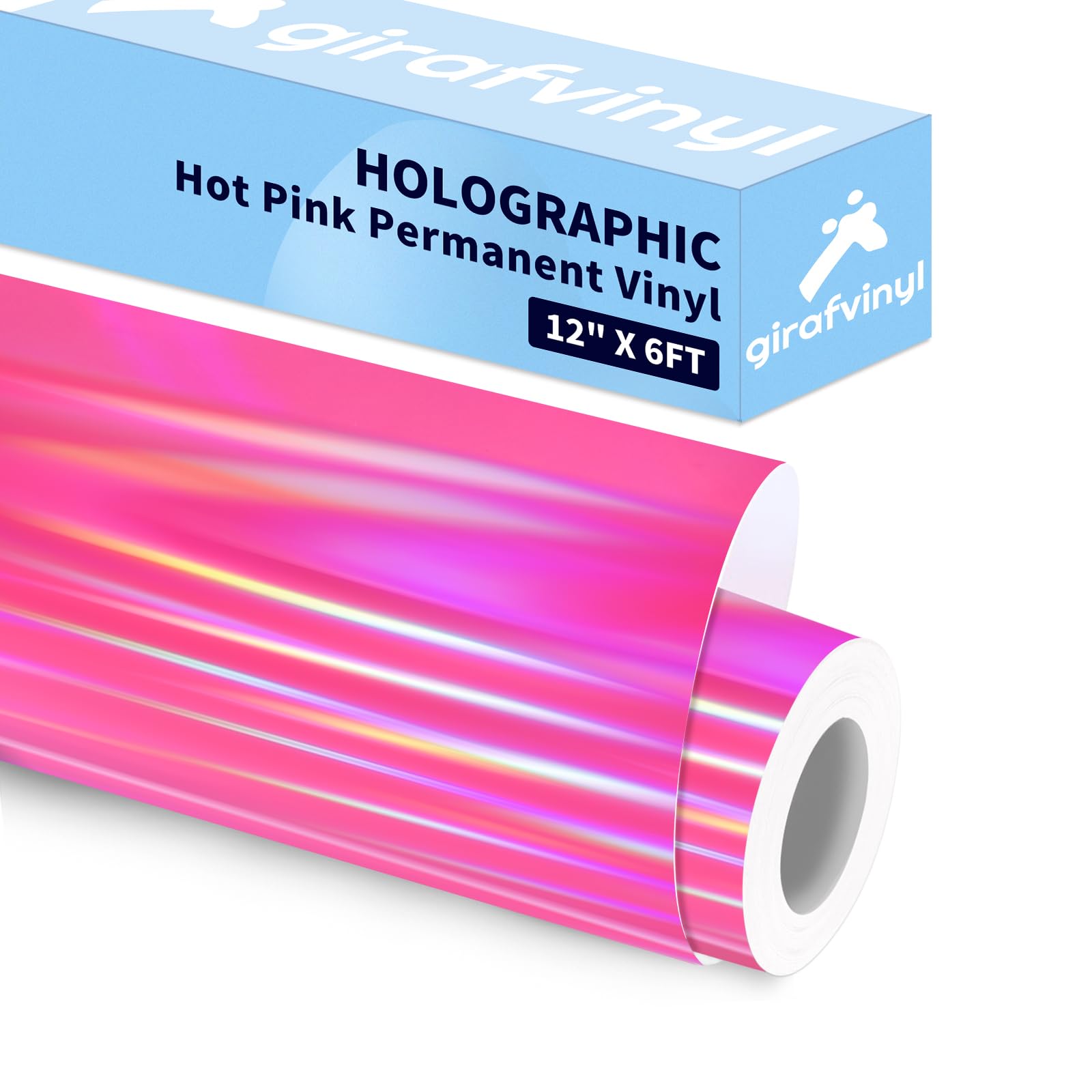 Holographic Vinyl Glossy Rainbow Vinyl for DIY Decor 12" x 6ft Permanent Vinyl Roll for All Cutting Machines Hot Pink Self Adhesive Vinyl