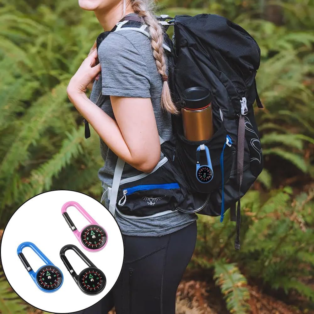 Lot de 3 Mini Boussole Portable avec Mousqueton, Boussole de Poche pour Randonnée, Camping, Plein Air et Survie, Porte-Clés Compact pour Enfants et Adultes, Activités Extérieures et Urgences