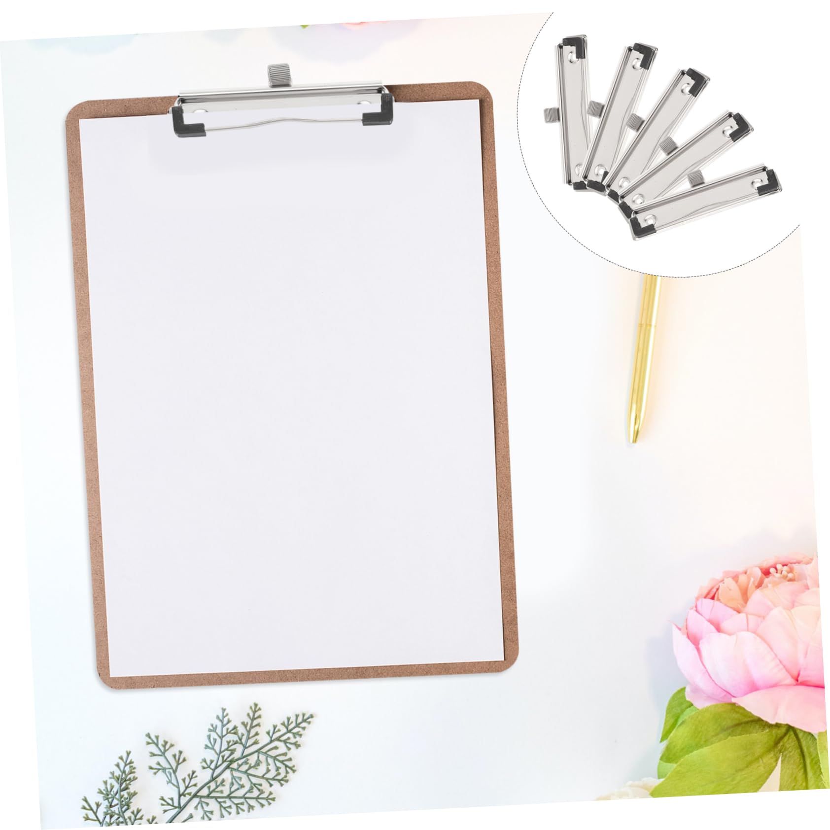 Clip per Portablocco Mini in Metallo 5 Pezzi Argento | Fissaggio Viti, Set Accessori Scrivania Ufficio, Uso per Scuola e Casa