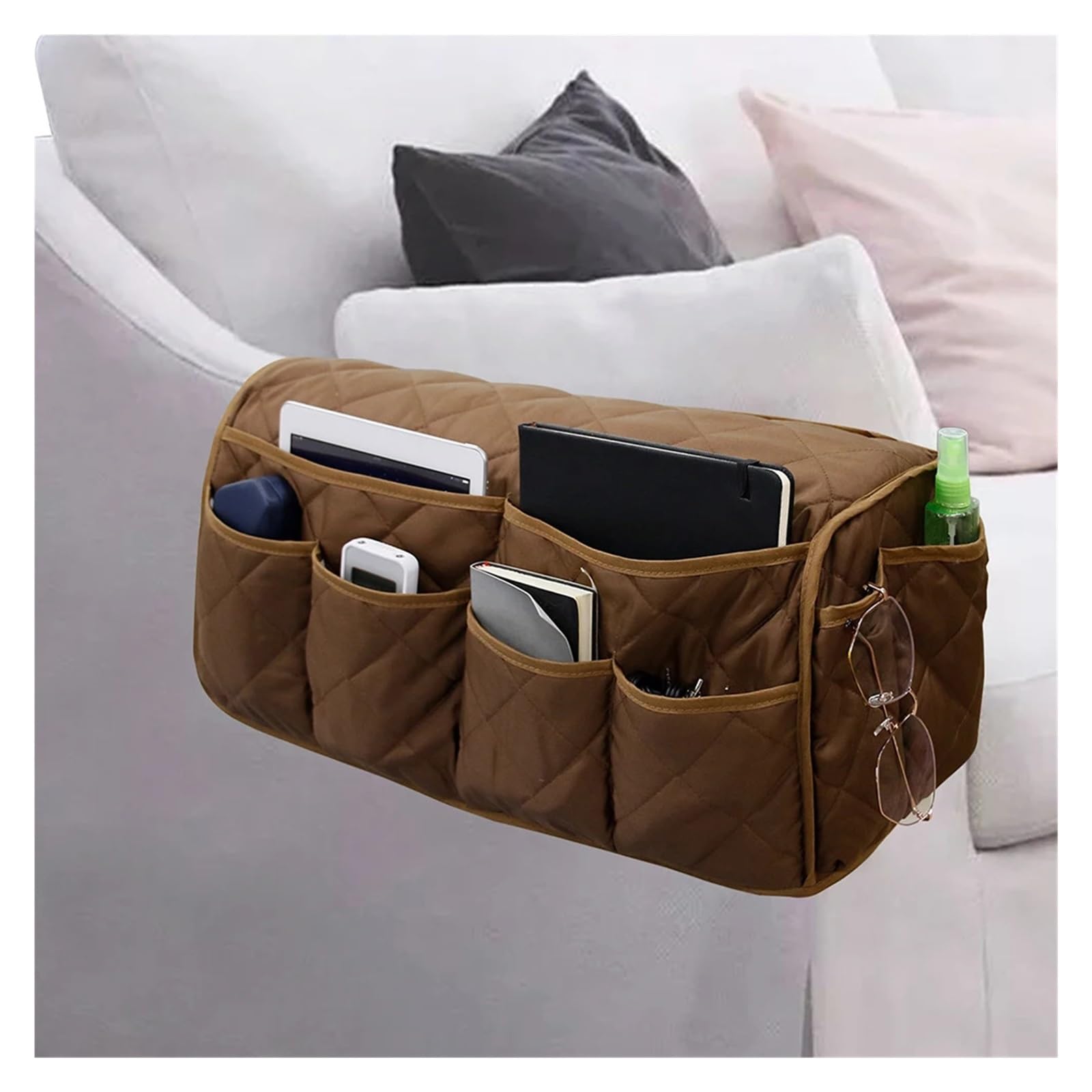 Organizador de Reposabrazos para Sofá Mezcla de algodón multifunción con 14 bolsillos, sofá colgante con Control remoto, reposabrazos impermeable, organizador, fácil uso for sala de estar(Grey)