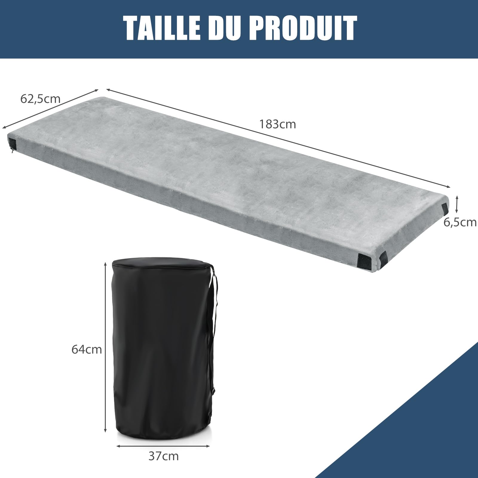 COSTWAY Matelas de Camping en Mousse à Mémoire de Forme, Matelas de Couchage Roulable Léger pour Voyages Randonnée Tissu Détachable et Imperméable, 183 x 62,5 x 6,5 cm