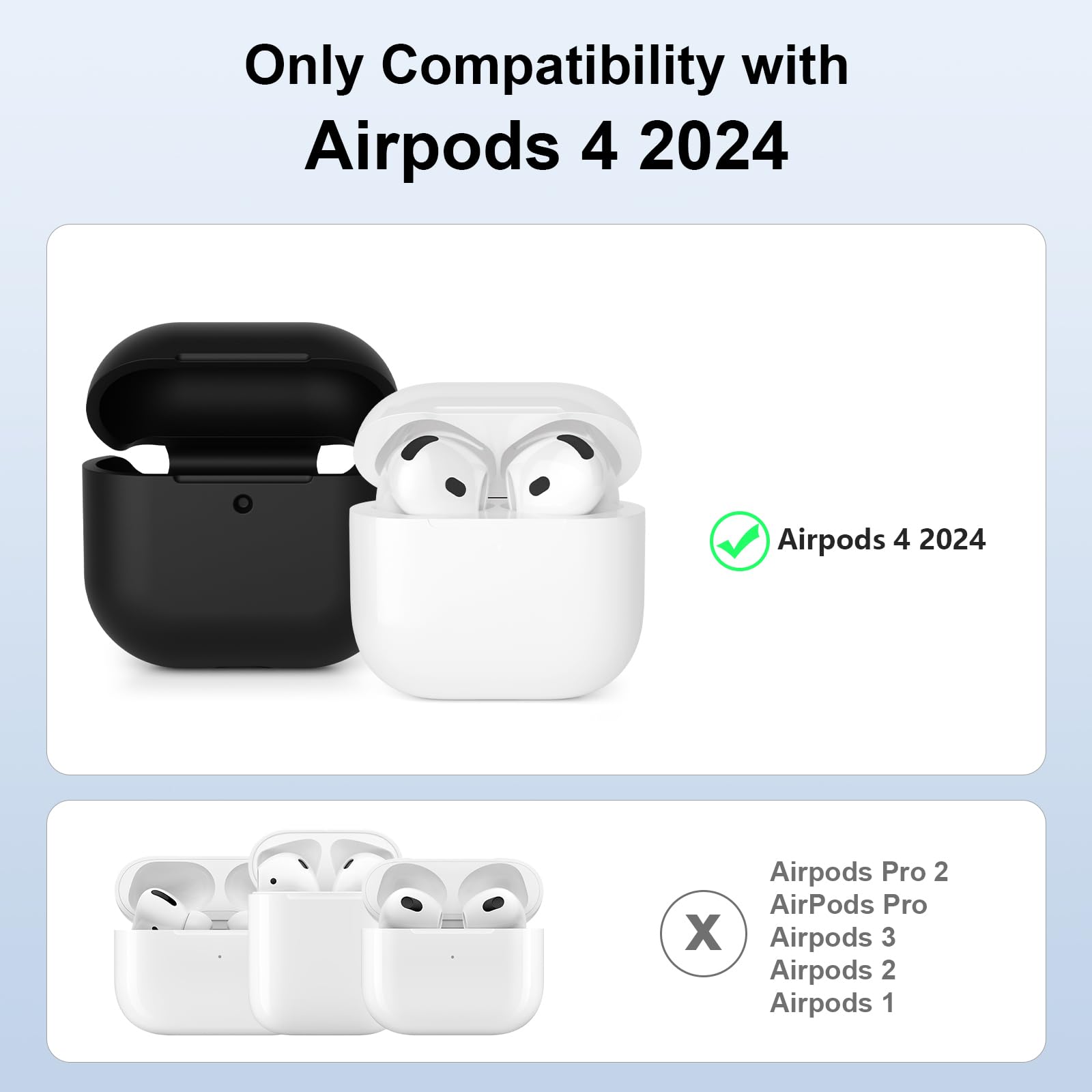 Custodia Compatibile con AirPods 4 (2024) Custodia Case, Case Protettiva Antiurto Antiscivolo in Silicone per AirPods 4a Generazione Cover Custodia, LED Frontale Visibile, Nero