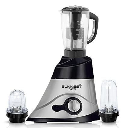 Sunmeet LFBMA21 1000Watts Mixer Juicer Grinder with 3 Jars (1 Juicer Jar, 1 Large Bullet and 1 Small Bullet) - Black Silver