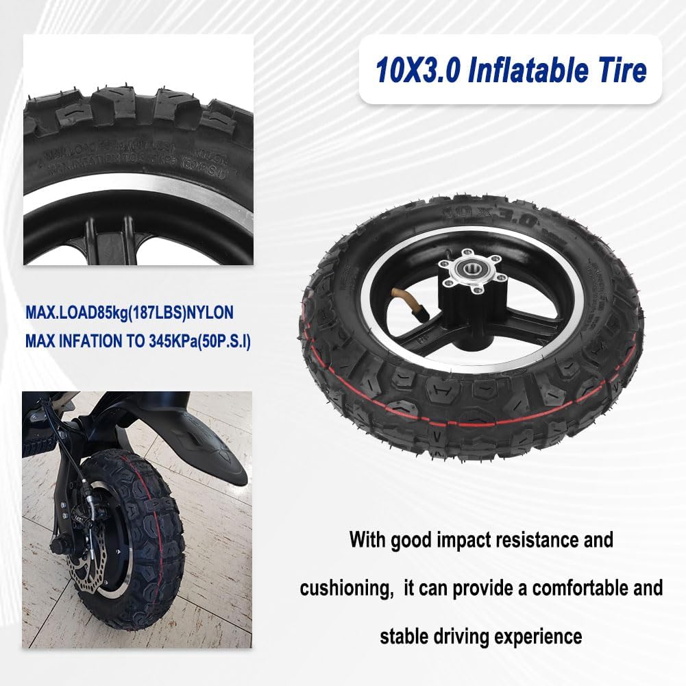 10X3.0 Electric Scooter Tire 10 Inch Off-Road with Hub & Inner Tube Pneumatic Replacement for 80/65-6 255X80 Electric Balance Scooter Non-Slip Wear-Resistant Thickened Rubber Tyres