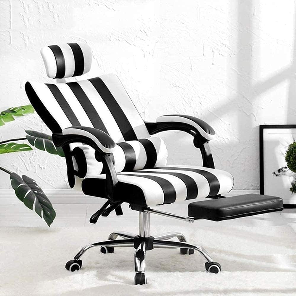 Office Chair with Height Adjustable Design Ergonomic Chair Desk Gaming Chair with Lumbar Support (Color : Black) (White+Black)