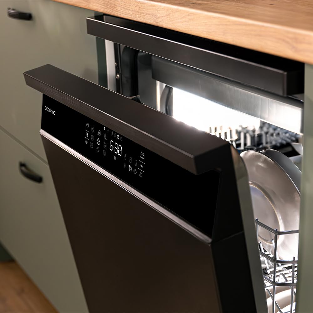 Cecotec Lavastoviglie 60 cm Bolero Aguazero 6800 Dark A, 14 posate, Basso consumo, Motore inverter plus duo, 8 programmi, Lavaggio automatico, Pulizia a vapore, Pulizia interna e mezzo carico