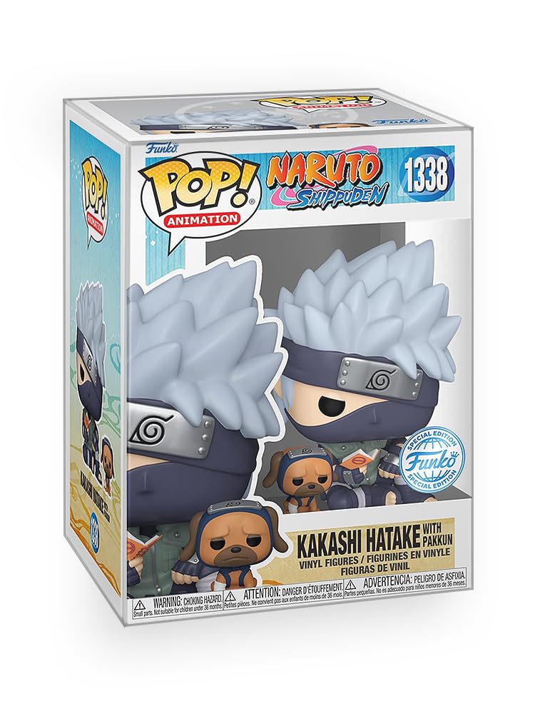 Anime: Naruto Shippuden - Kakashi Hatake with Pakkun Special Edition Exclusive Vinyl Figure Bundle with Compatible Funko Pop Box Protector