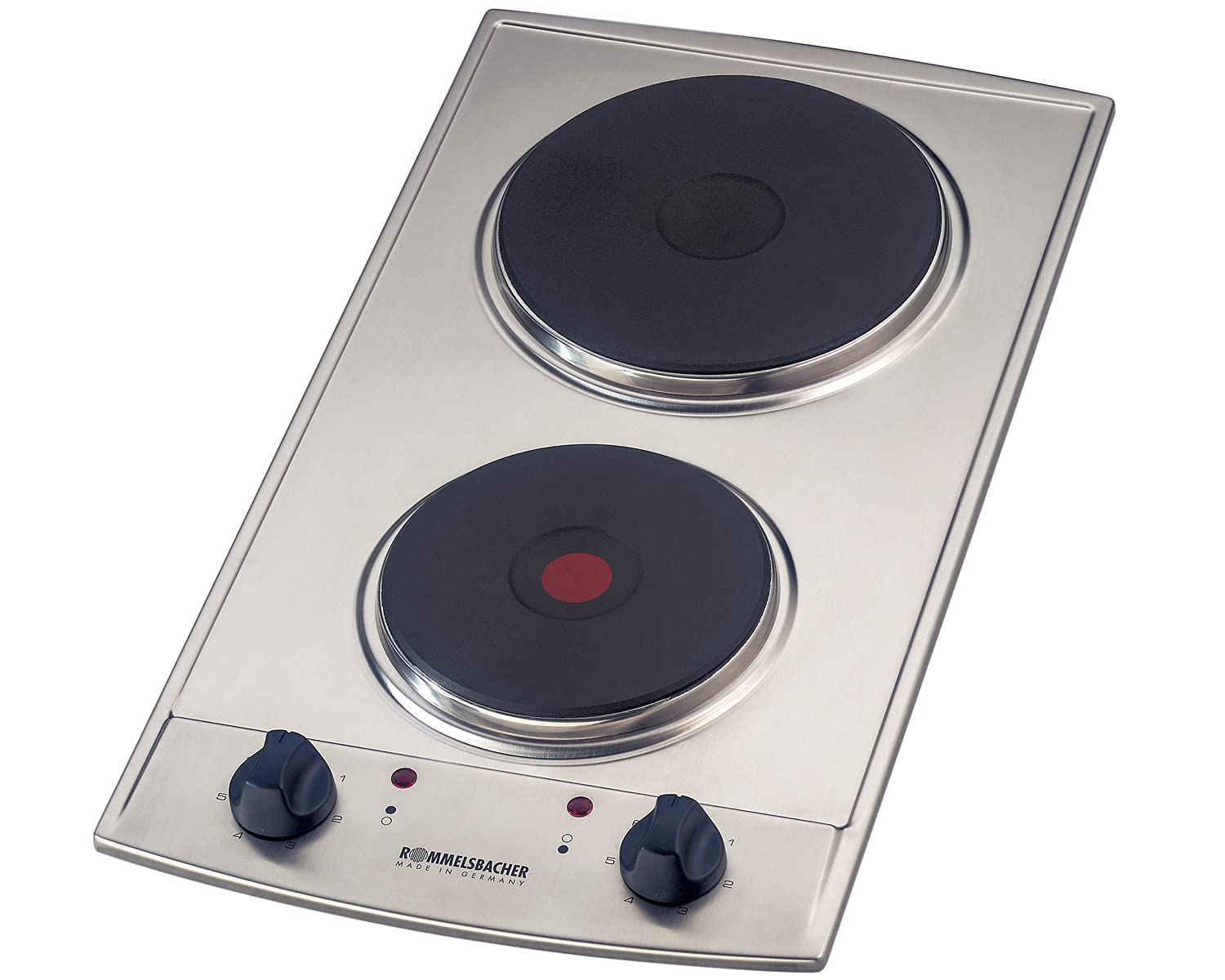 ROMMELSBACHER Domino Einbaukochfeld EBS 3074/E - Made in Germany, 2 Gussheizplatten, leistungsgesteuert über 7-Takt-Schalter, Überhitzungsschutz, 3000 Watt, Einbaumaße 27,0 x 50,0 x 6,2 cm, Edelstahl