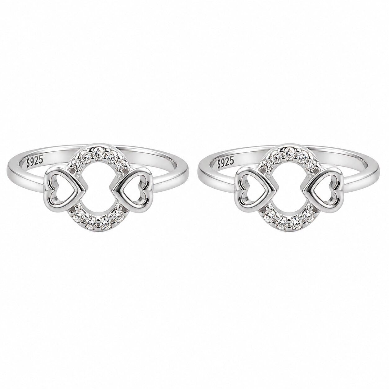 925 Sterling Silver Designer Two Heart Toe Rings for Women | Adjustable Open Band Zircon Design | Daily Wear Fancy Bichiya Pair-image-20