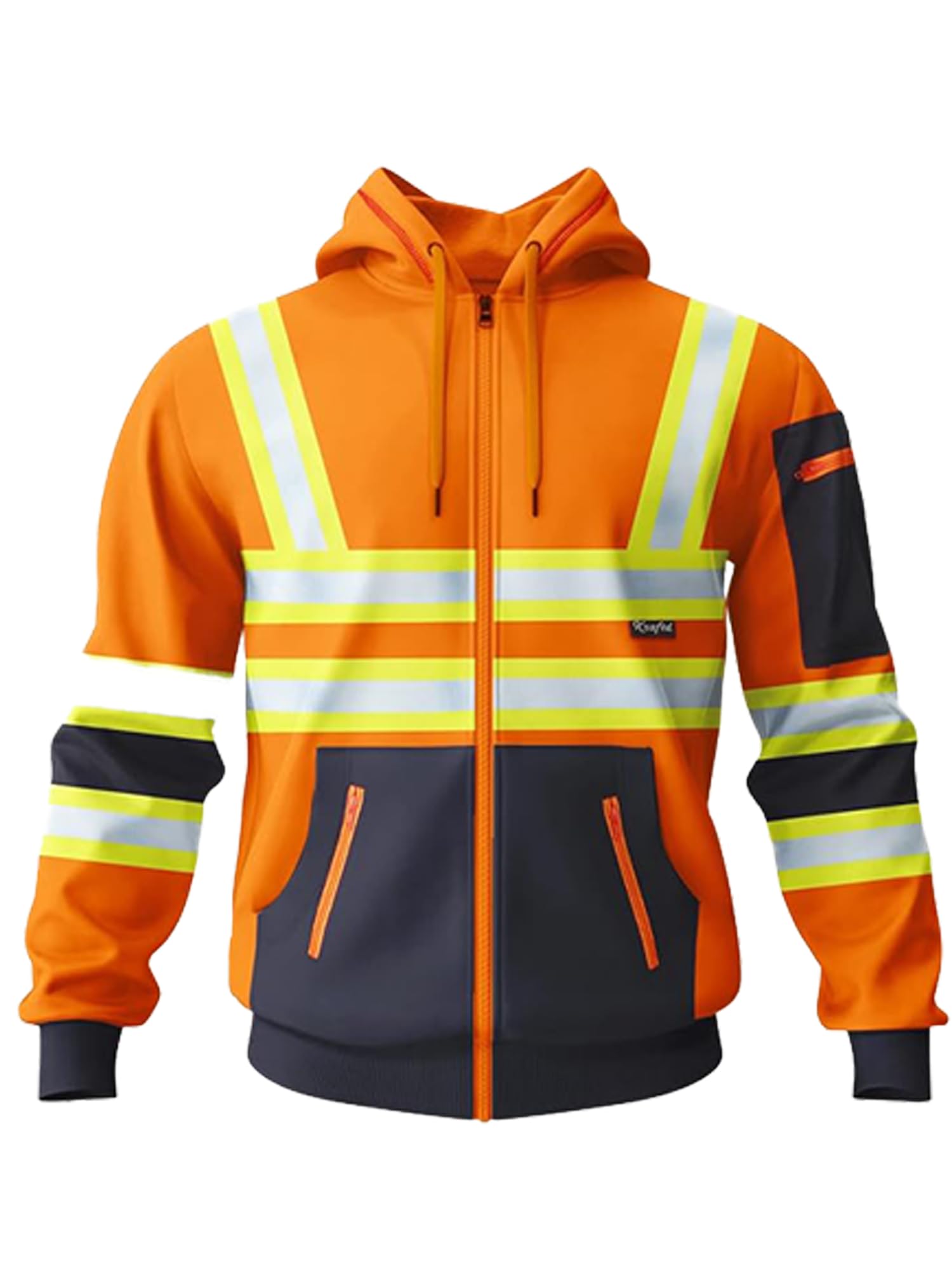 kraftd Mens Hi Vis Hoodie High Viz Hooded Sweatshirt Workwear Hoody With Reflective Tape — view 16