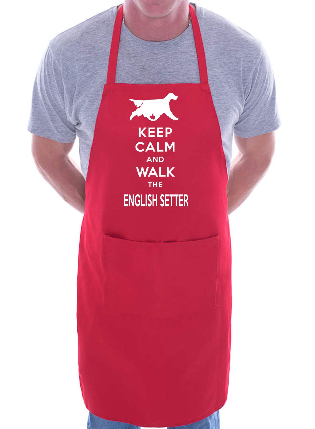 Print4u Women's Red Keep Calm & Walk The English Setter Apron Cooking Novelty Bbq Gag Gift Present For Dog Lover Mens