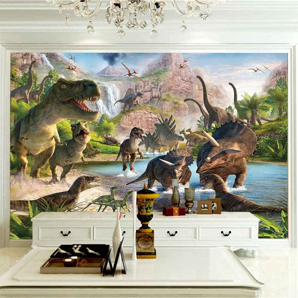 3D mural Poster Dinosaure animal vert (250x175cm) XXL étanche Panoramique mur papier Auto-Adhésif Toile Papier Peint Salon Photo murale l'art mur Stickers pour Enfant Chambre Bureau Décoration