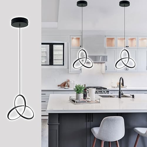 CANEOE Lámpara colgante LED moderna negra, 5500 K, blanco frío, para isla de cocina, lámpara colgante integrada ajustable para sala de estar,