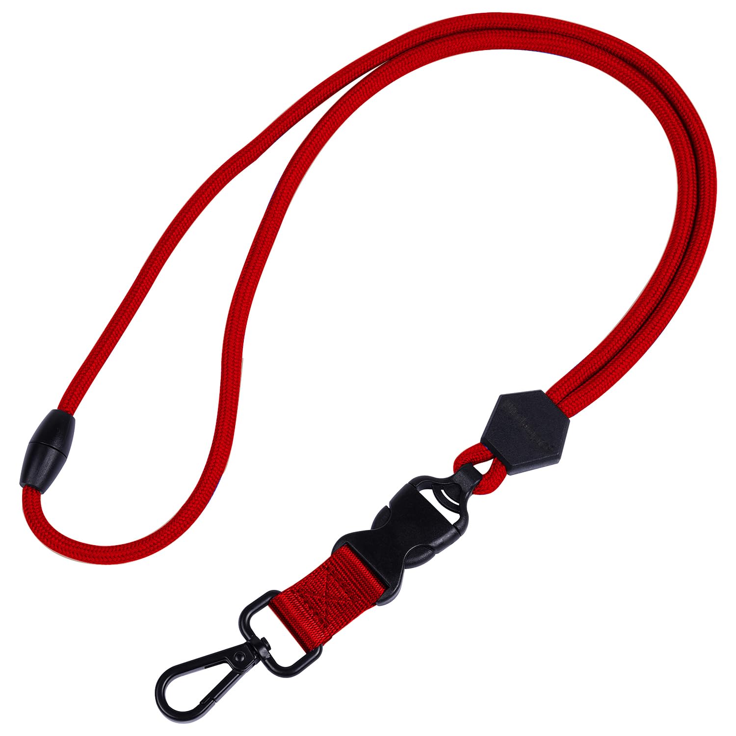 wisdompro 23 inch Durable Round Cord Adjustable Lanyard with Safety Breakaway Buckle, Detachable Buckle and Heavy Duty Metal Hook for ID Card Badge Holder and Keys - Red