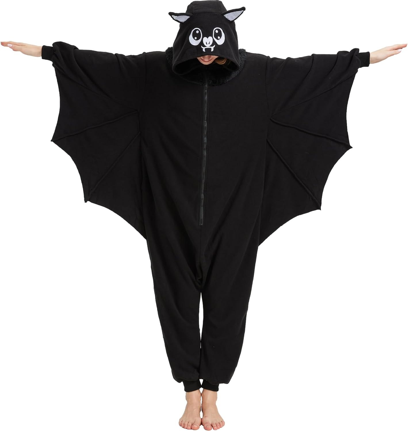 Adult Bat Onesie Costume with Wings Halloween Animal Cosplay One-Piece Pajamas for Women and Men - Image 5