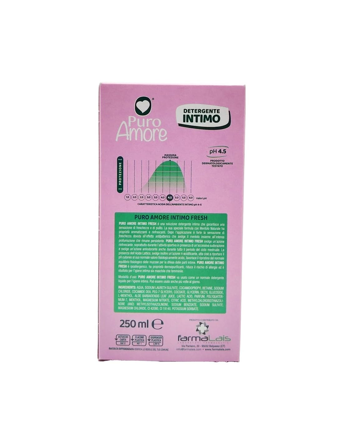 12x Puro Amore Intimreiniger Seife/Detergente Intimo Fresh pH 4.5 Erfrischende Wirkung 250ml + Beni Culinari Kostenloser Schlüsselanhänger