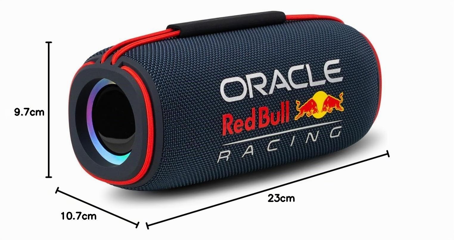Red Bull Racing Race, Altavoz Bluetooth Portátil con Iluminación RGB, Potencia Máxima de 48W, Amplia Conectividad Incluyendo AUX, USB y TWS, Batería de 5400 mAh
