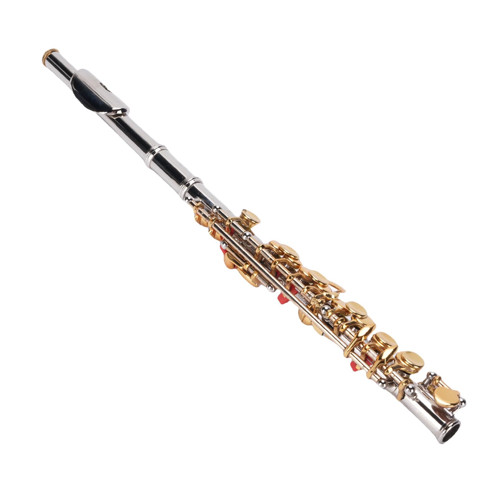 Flauta de Orificio Cerrado C Kit de Flautas de 16 Teclas, Instrumento para Estudiantes Color Plateado Cuerpo de Cobre Blanco Llave Dorada Estudiante C para Práctica y Desempeño para