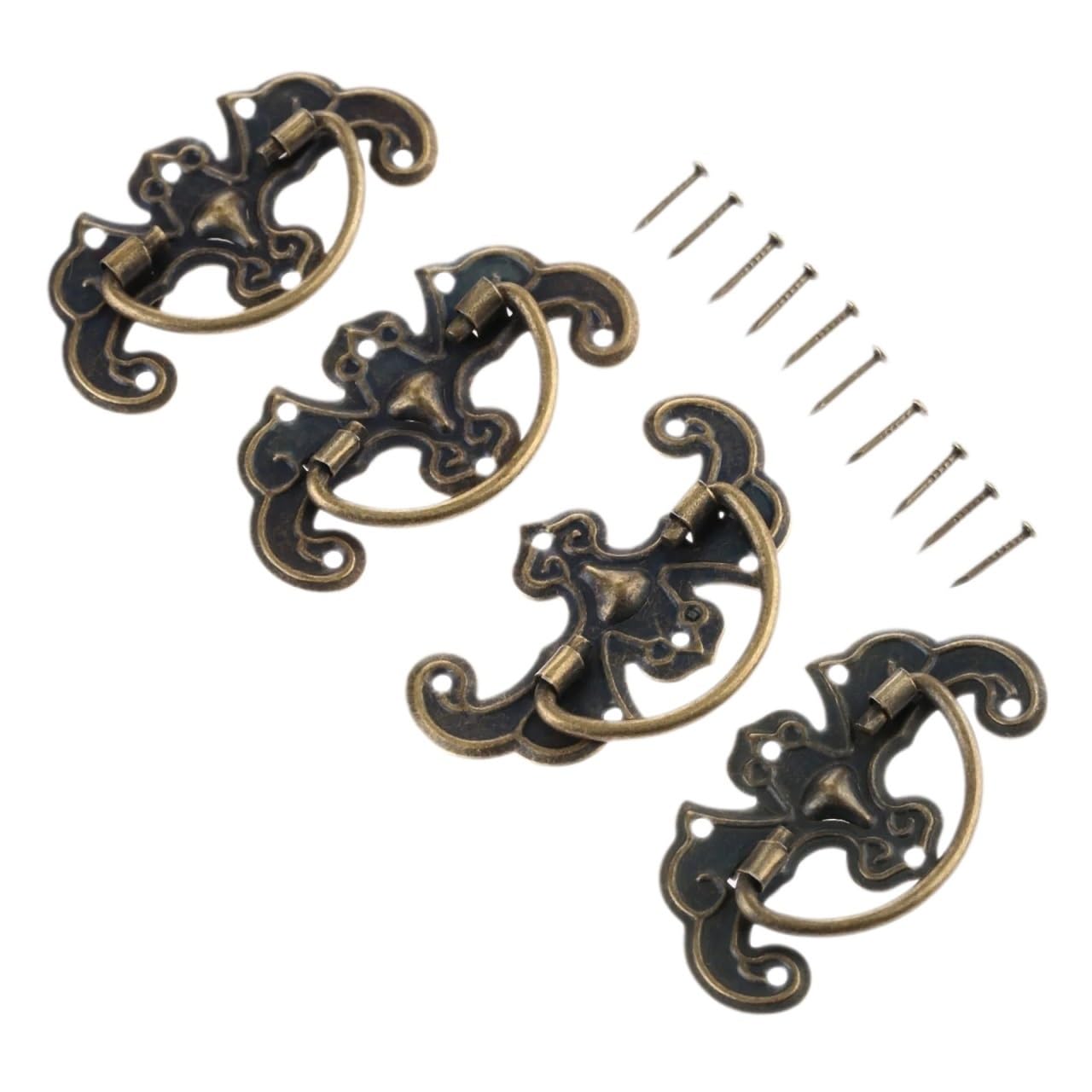 Gwyzax 44X27mm Antique Cabinet Pulls 50Pcs Antique Brass Cabinet Knobs With Nails For Drawer Door Pulls