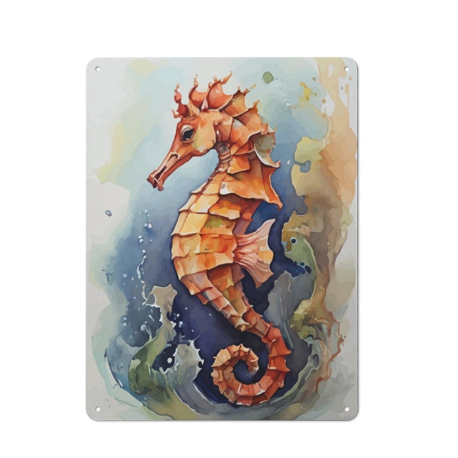 Junmoney Seahorse Watercolor Retro Tin Wall Plaque 40X30cm For Man Cave Or Games Room, For Games Room Collectors