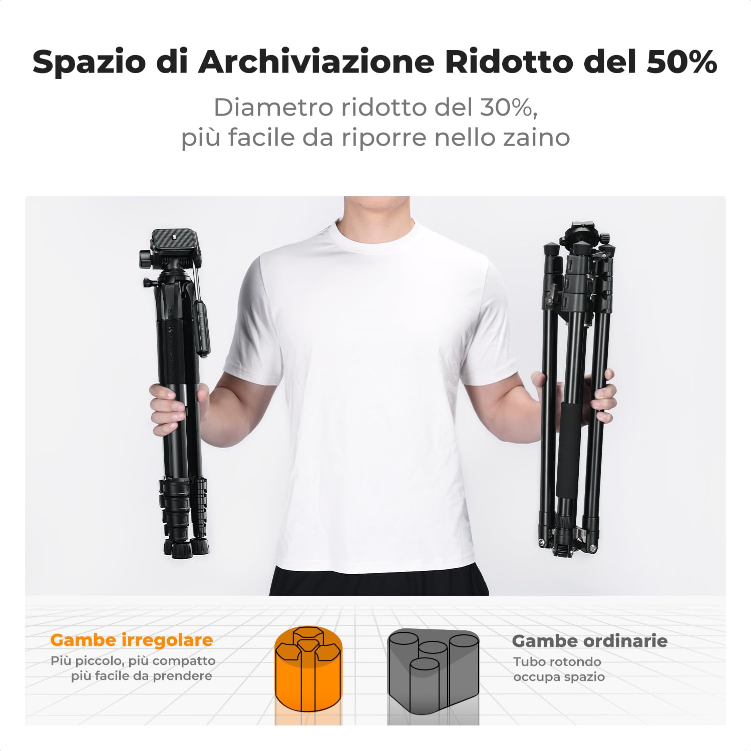 K&F CONCEPT Camera e Smartphone Tripod 48-190 cm Lightweight Aluminium - Dettaglio