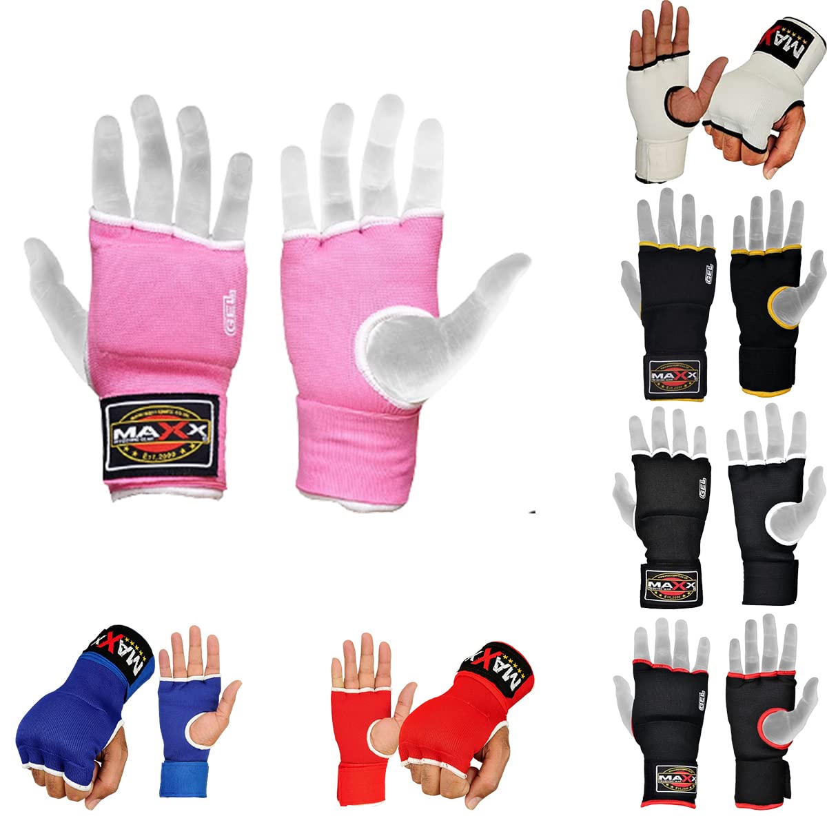MAXX New Gel Inner Hand Wraps Boxing Gloves Fist Padded Bandages Mma Pad Rrp 9.99 (XL, Pink White)
