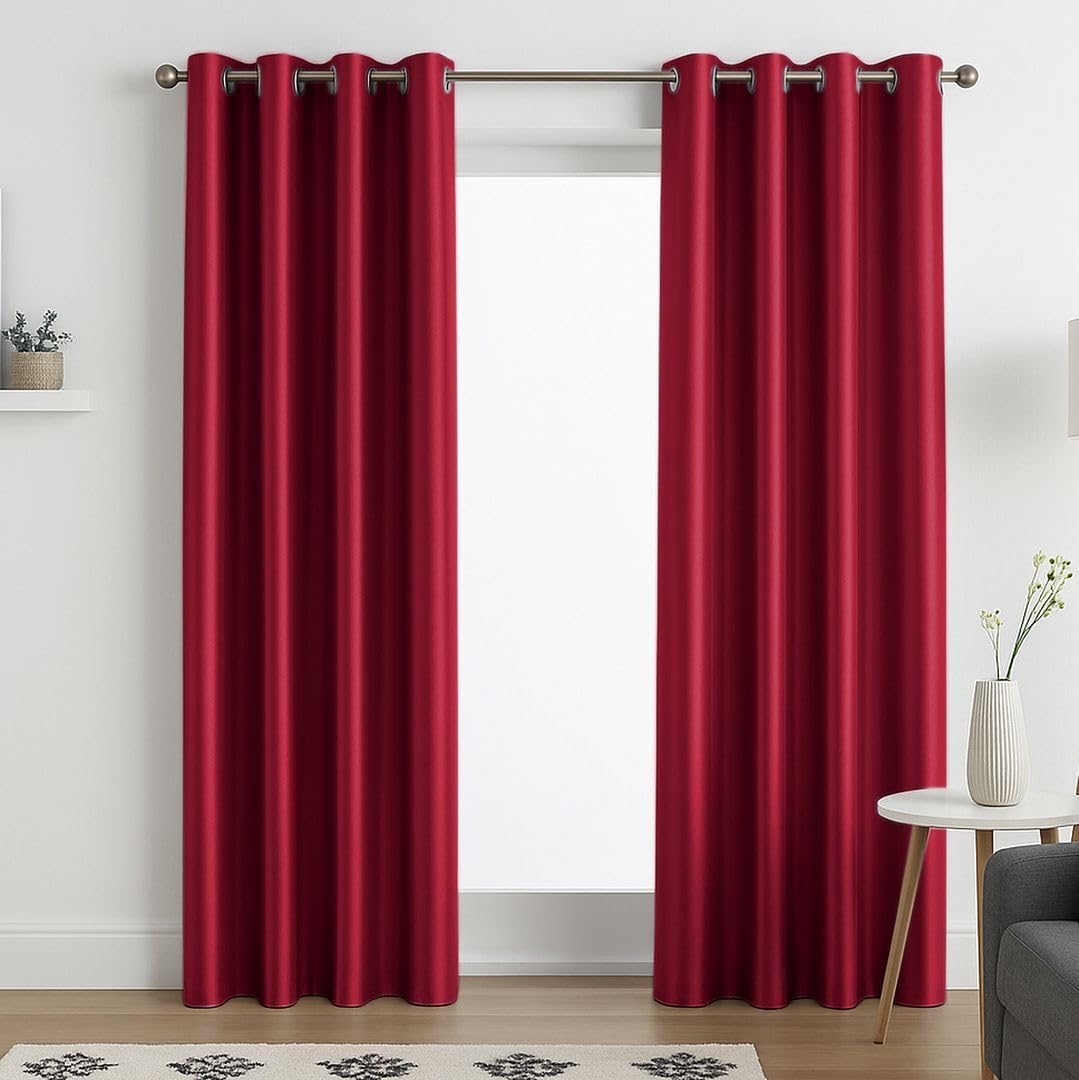John Aird Luxury Faux Silk Fully Lined Eyelet Curtains (Red, 117cm Width x 183cm Drop (46"x 72")