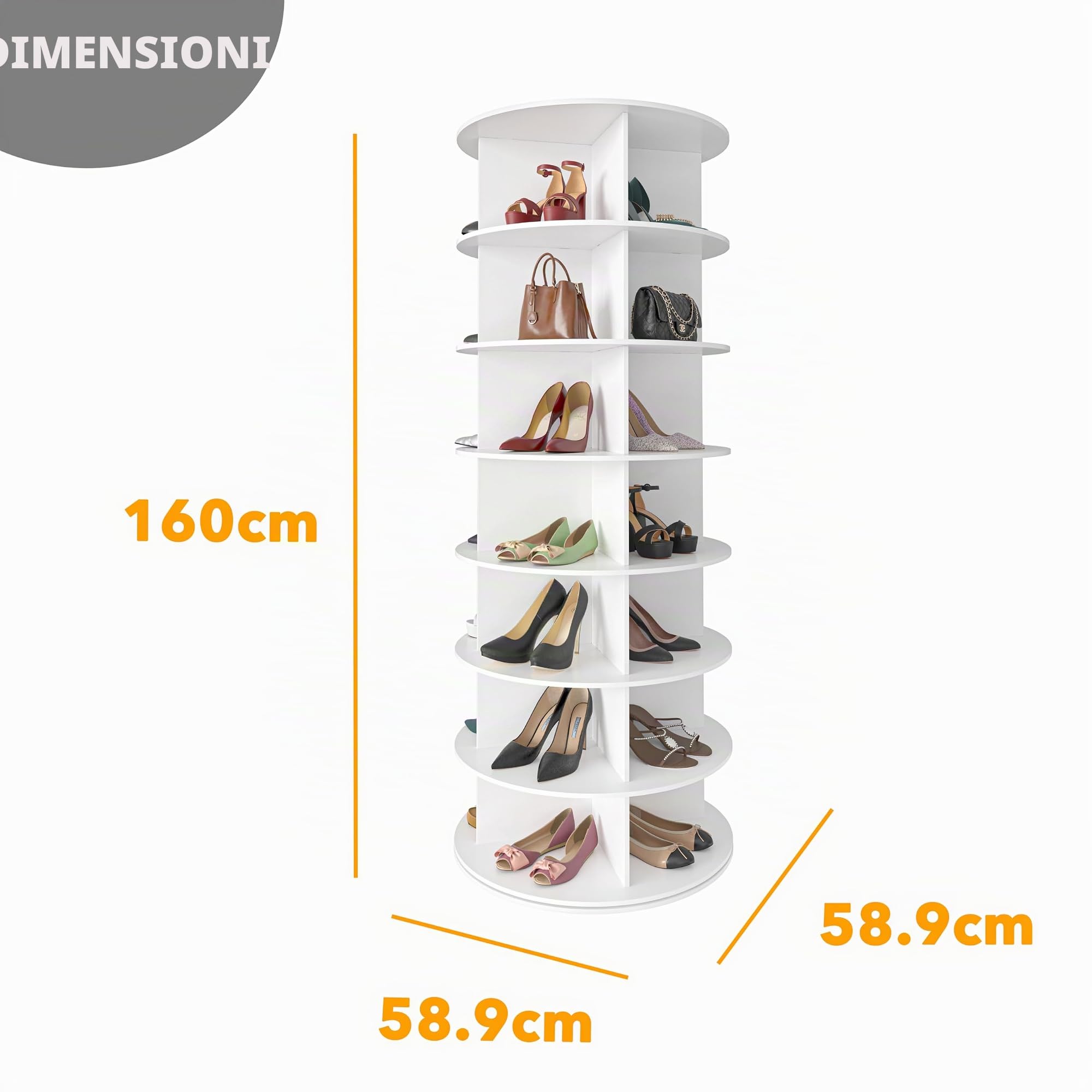 SpaceAid Scarpiera rotante Torre a 7 ripiani, Espositore per scarpe girevole Lazy Susan, Scarpiera girevole a 360° per riporre scarpe Giostra rotonda, Organizzazione verticale per borsette e scarpe