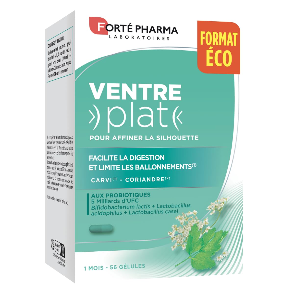 Forté Pharma - Ventre Plat | Complément alimentaire Minceur - Ballonnements - Silhouette harmonieuse | Coriandre - Ferments lactiques | 56 gélules