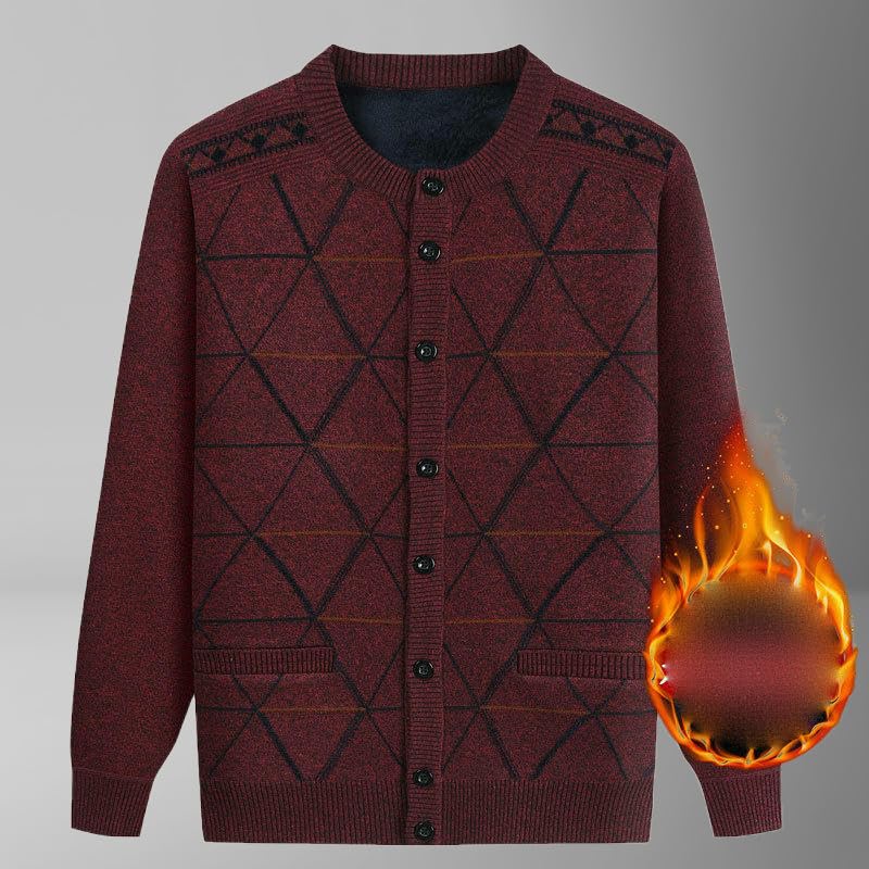 Autumn Winter Men's Fleece Lined Casual Warm Knit Cardigan4