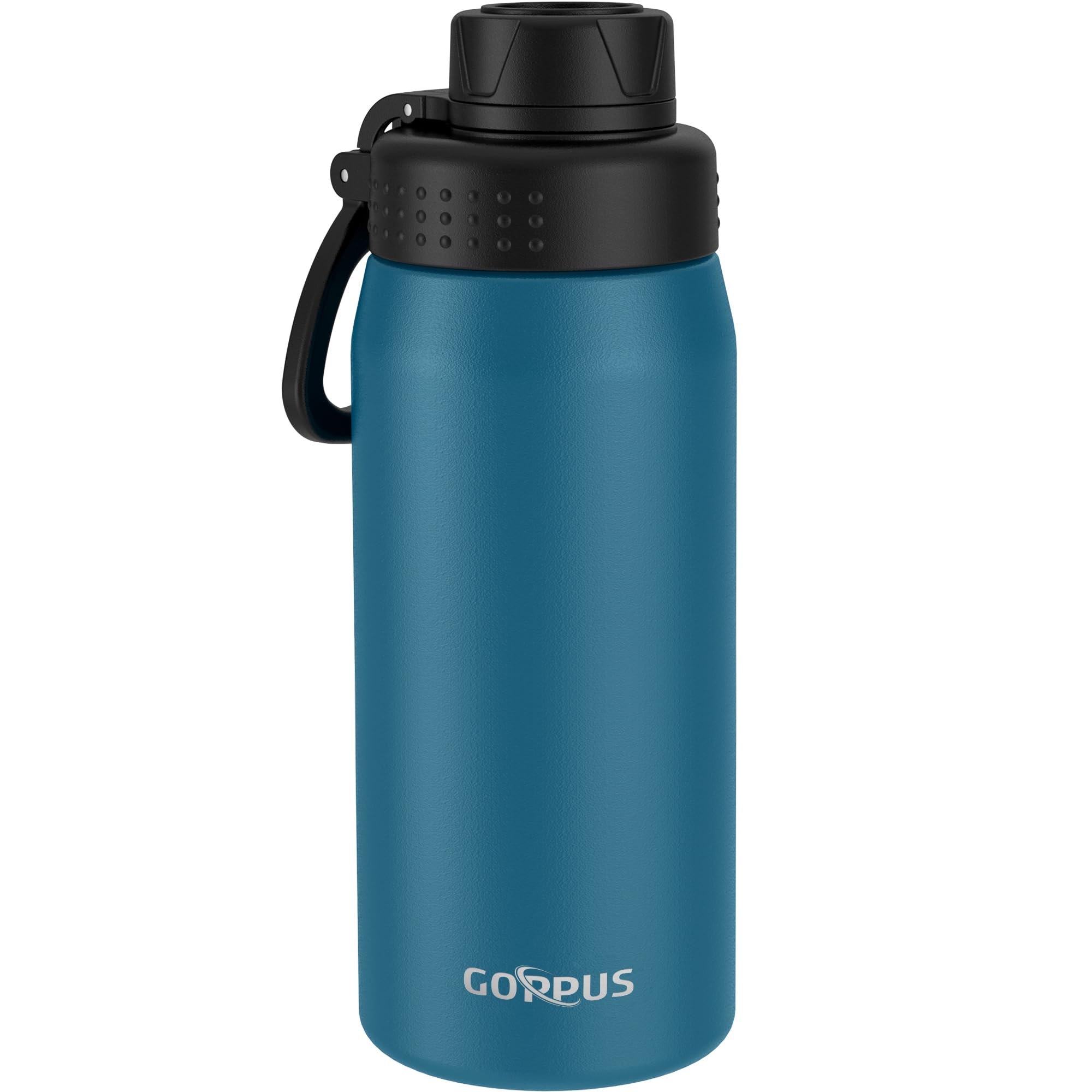 GOPPUS 550ml/19oz Kids Insulated Water Bottle with Screw Lid (No Straw) Stainless Steel Toddler Bottle School Flask Girls Boys Drinks Cup with Handle & Leakproof & Keep Drinks Cold (Navy Blue)