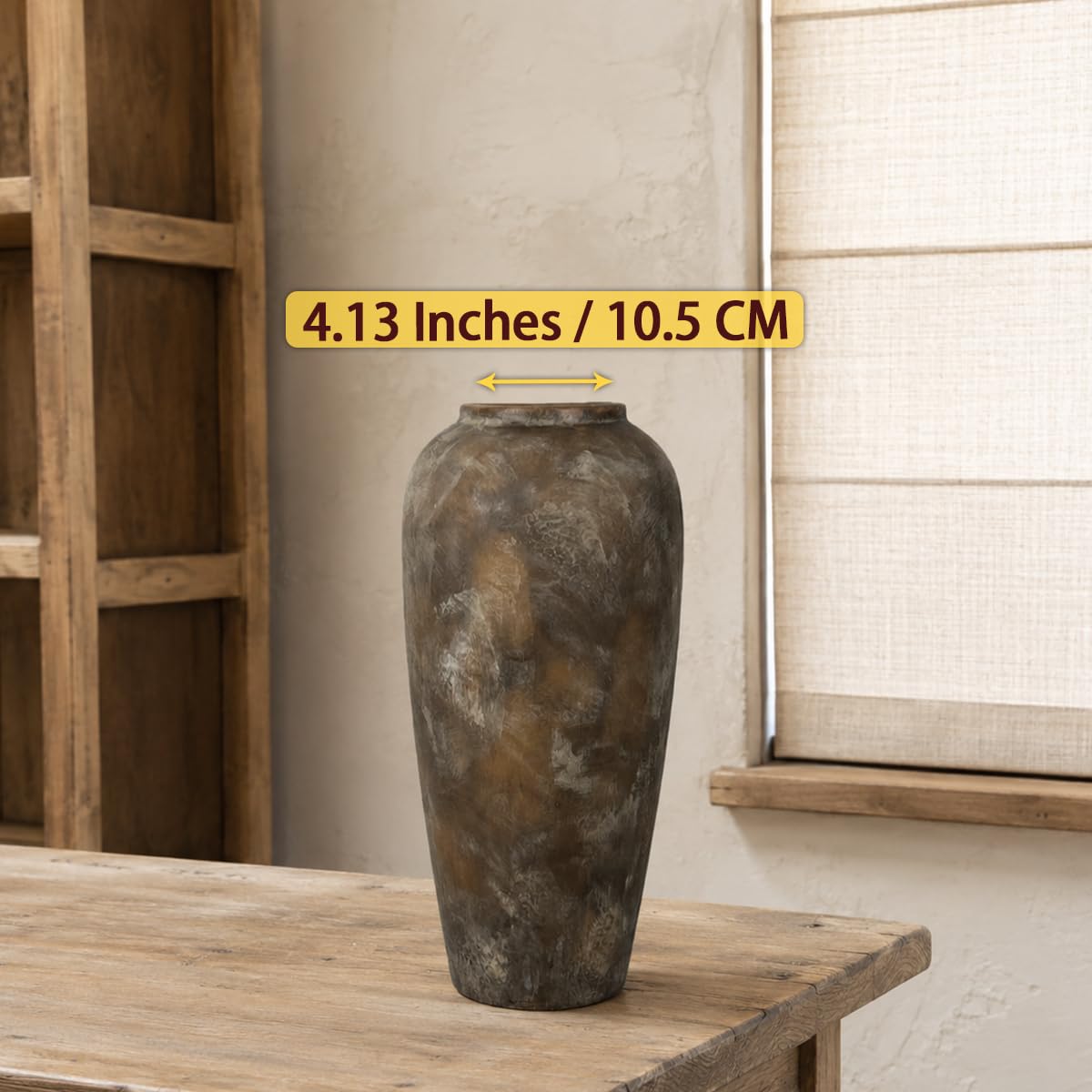 Vaso in ceramica rustica marrone, 38 cm, stile vintage, grande vaso per soggiorno da 15", matrimonio, tavolo da pranzo e regalo