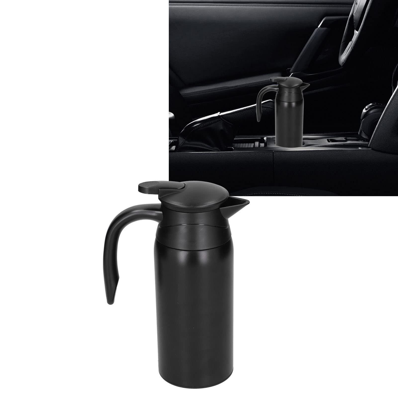 Hervidor Eléctrico, Tetera Portátil de 800 Ml con Capacidad Grande y Aislamiento, Calentador de Agua Olla con Base para Automóvil (12V/24V)
