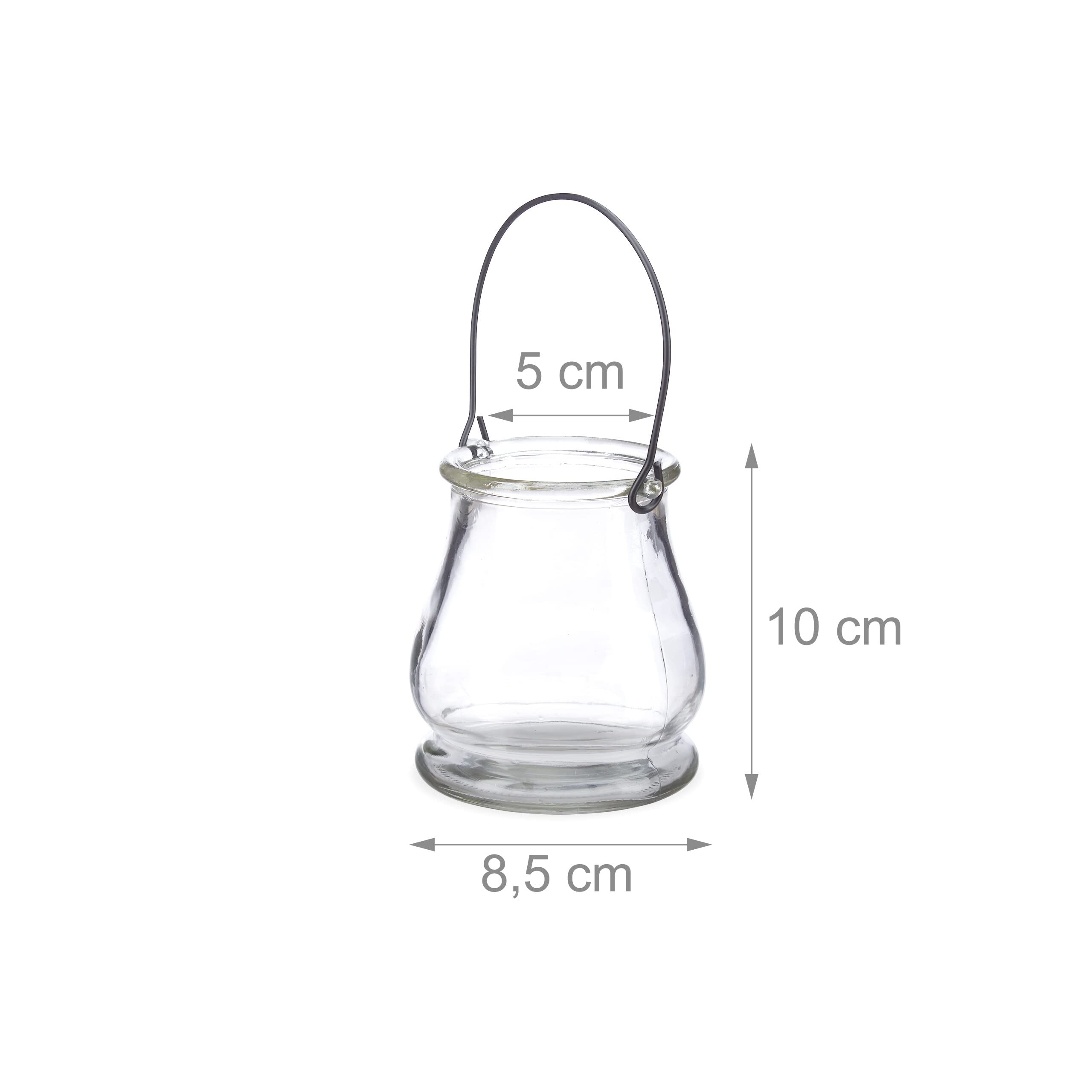 Photophore en Verre, Lot de 24, Petit Vase Rond avec Anse, déco de Table intérieure et extérieure, Transparent