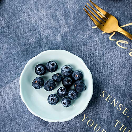 Sizikato 6Pcs Light Blue Porcelain Snack Plates, 4-Inch Flower-Shaped Appetizer Plate Dipping Bowl. #TOP3