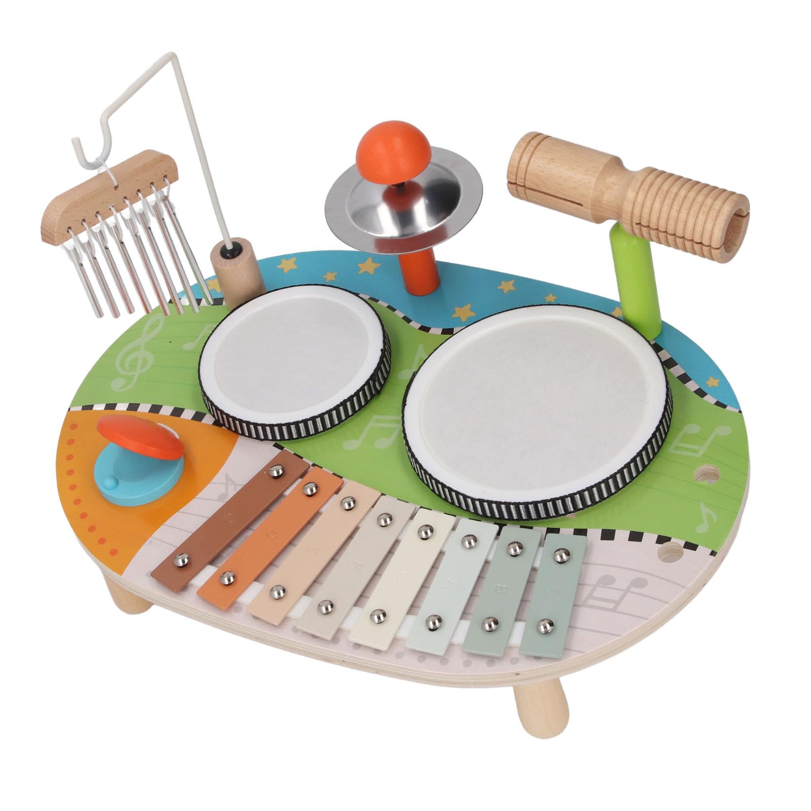 RiToEasysports Set di Percussioni in Legno per Bambini, Tamburo e | Legno Composito e Ferro, Gioco Musicale 3 in 1, Sviluppa la Coordinazione