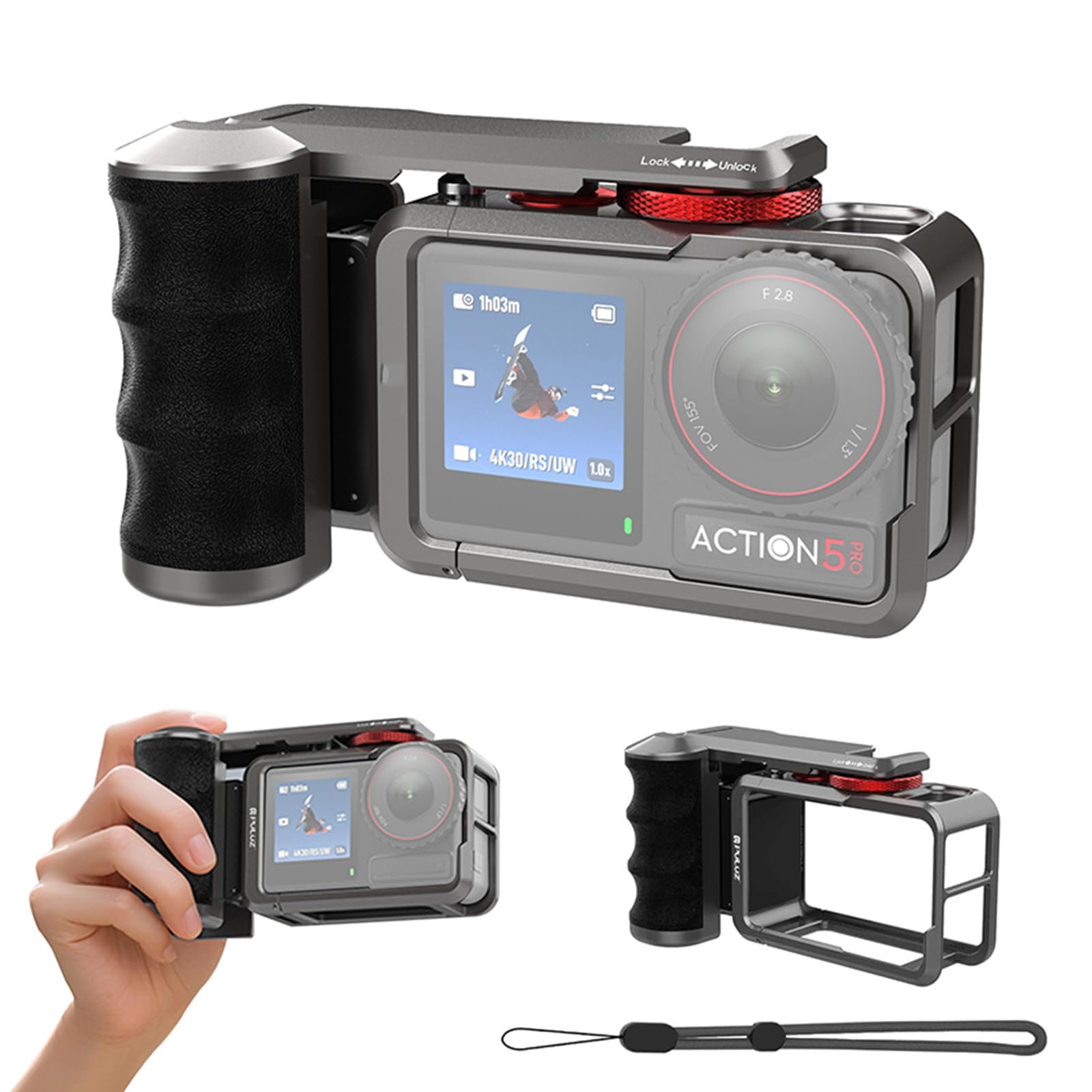 Zestaw uchwytów do DJI DJI Osmo Action 5 Pro/4/3 z klatką, zestaw metalowych uchwytów do fotografii ulicznej do aparatu DJI Osmo Action 5 Pro/4/3, z uchwytem na adapter magnetyczny, zimna